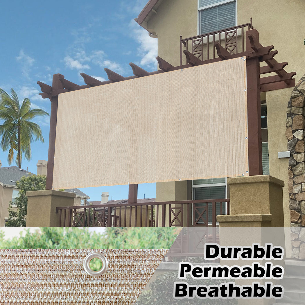 Custom Sized Sun Shade Privacy Panel (4 Sides Hemmed w/Grommets) - Banha Beige
