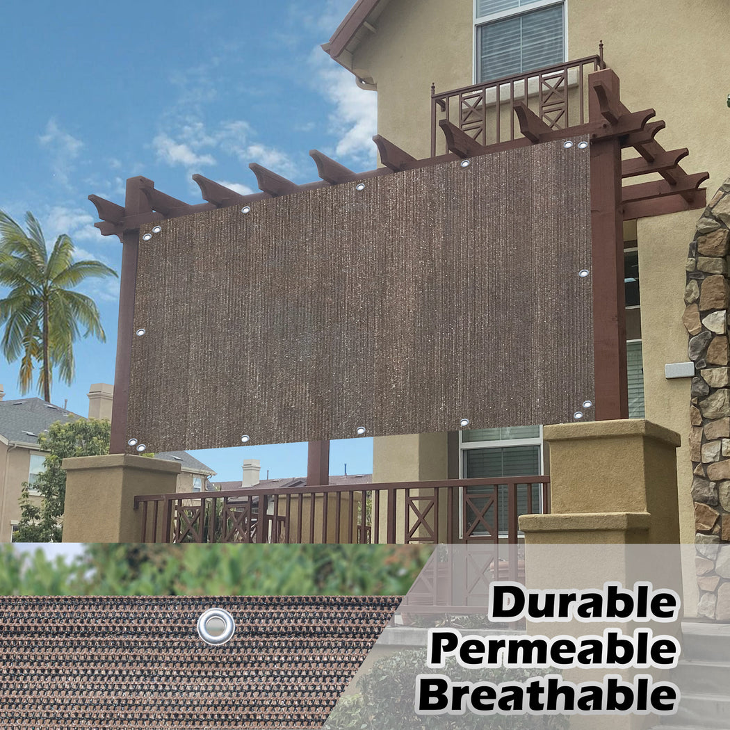 Custom Sized Sun Shade Privacy Panel (4 Sides Hemmed w/Grommets) - Mocha Brown
