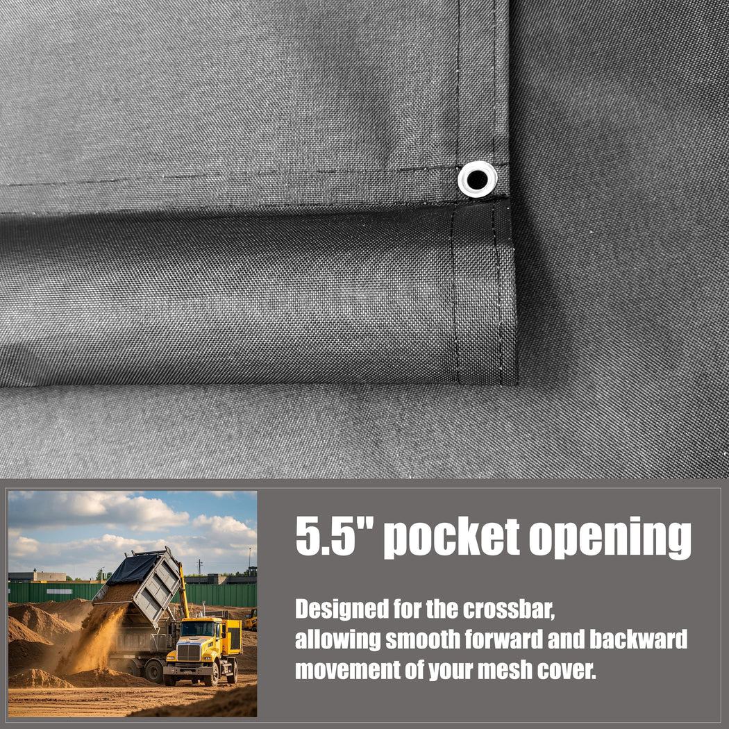Custom Dump Truck Waterproof Tarp Black Heavy Duty PVC Cover with 5.5'' Pocket Reinforced Edge and Stainless Steel Grommets