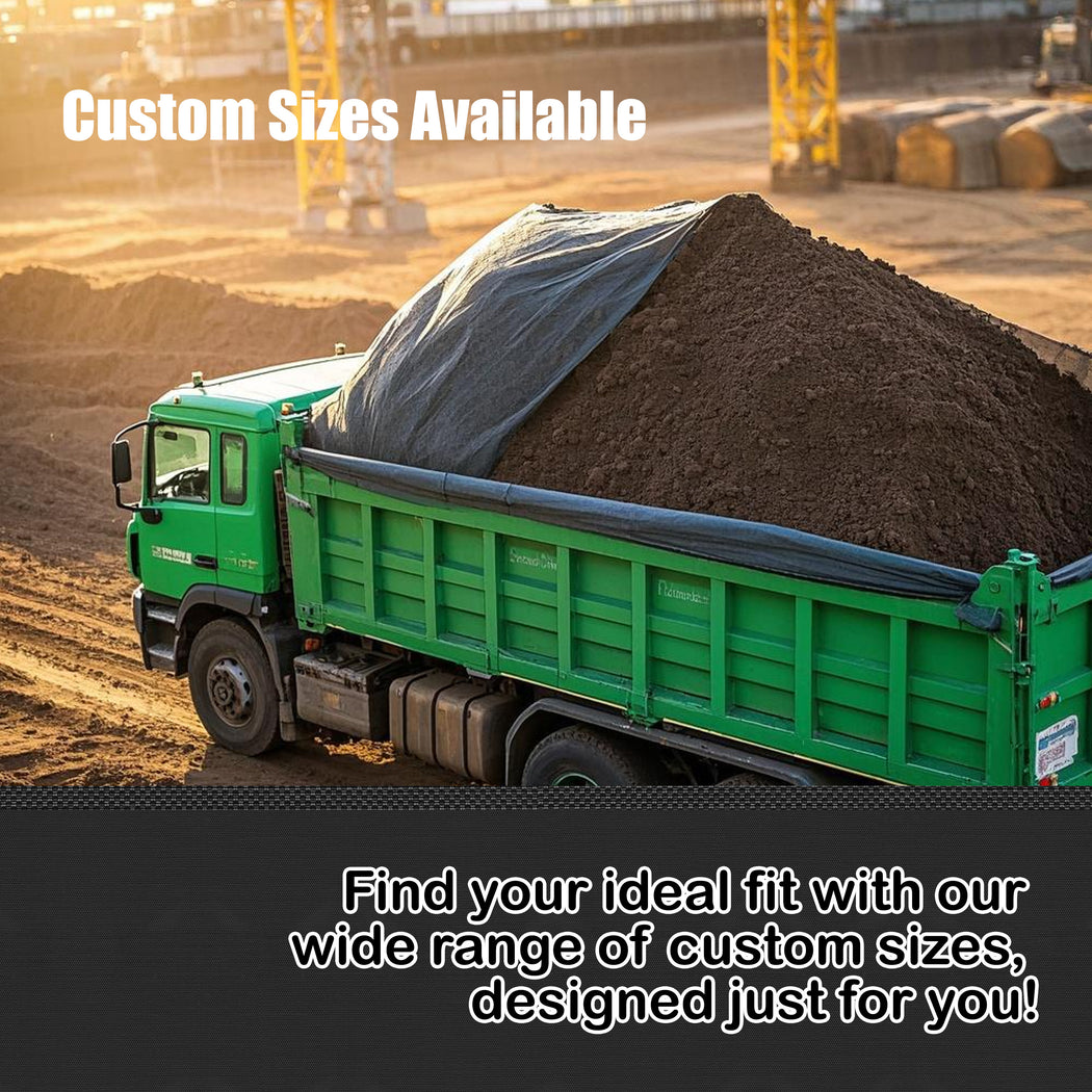 Custom Dump Truck Waterproof Tarp Black Heavy Duty PVC Cover with 5.5'' Pocket Reinforced Edge and Stainless Steel Grommets