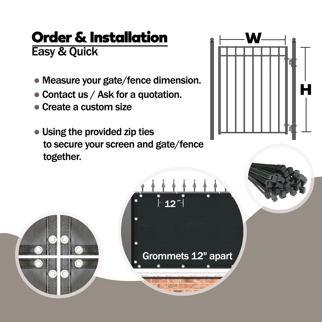 Custom 95% UV Resistant Heavy Duty Gate Privacy Screen for Driveway or Door Barrier: PVC Coated, FR Rated - Beige/Black/Grey/Dark Brown