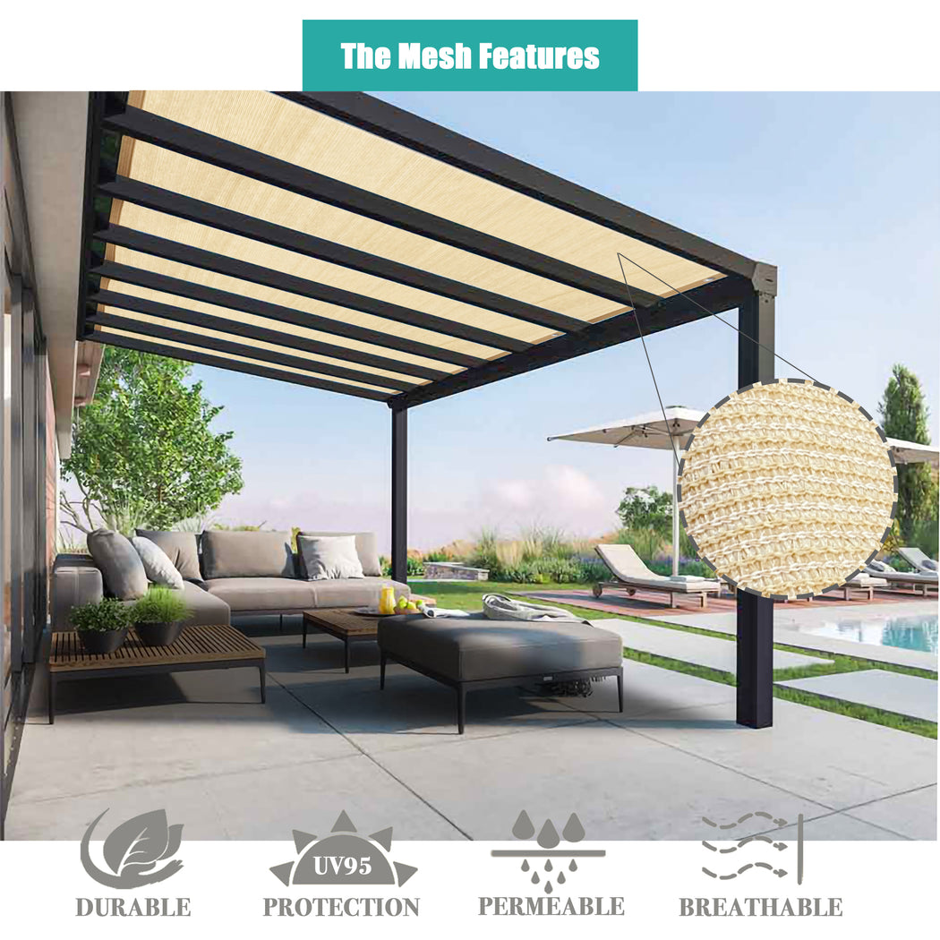 Custom Outdoor Pergola Sun Shade Cover Cloth Patio Canopy HDPE Permeable with Grommets Grey/Mocha Brown/Beige/Smoke Tan/Walnut/Sand