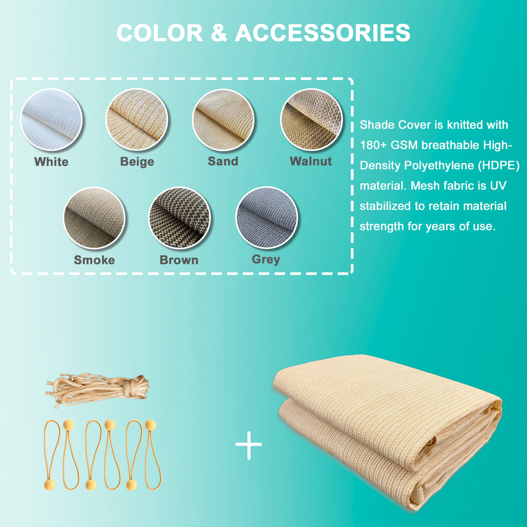 Custom Outdoor Pergola Sun Shade Cover Cloth Patio Canopy HDPE Permeable with Grommets Grey/Mocha Brown/Beige/Smoke Tan/Walnut/Sand
