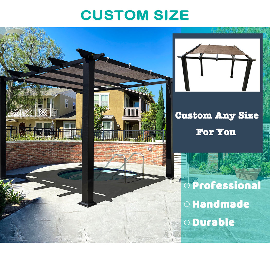 Custom Outdoor Pergola Sun Shade Cover Cloth Patio Canopy HDPE Permeable with Grommets Grey/Mocha Brown/Beige/Smoke Tan/Walnut/Sand
