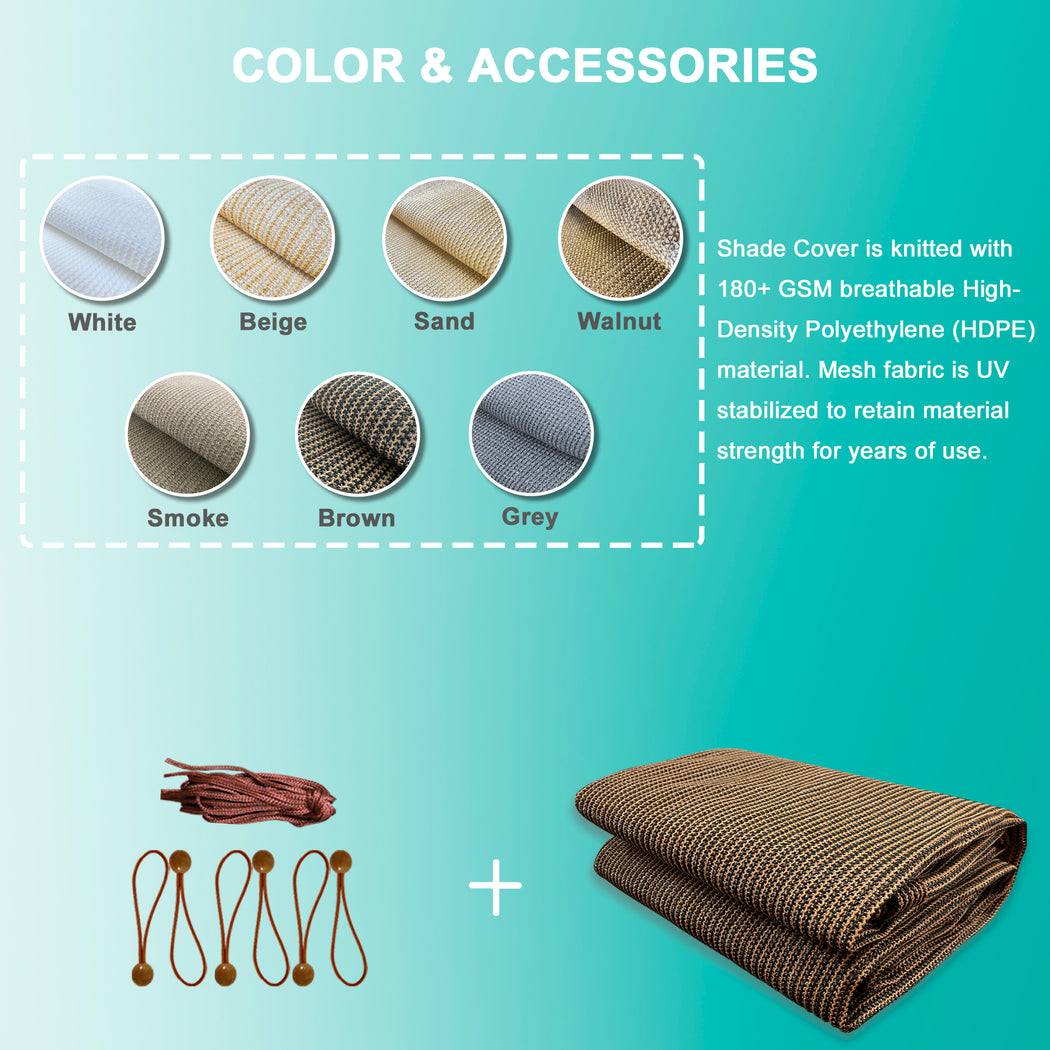 Custom Outdoor Pergola Sun Shade Cover Cloth Patio Canopy HDPE Permeable with Grommets Grey/Mocha Brown/Beige/Smoke Tan/Walnut/Sand