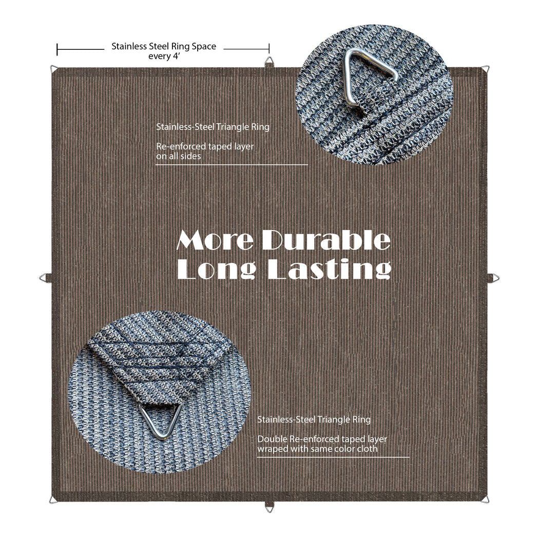 Heavy Duty HDPE Permeable Shade Canopy Cover Straight Edge w/ Stainless Steel Rings Only