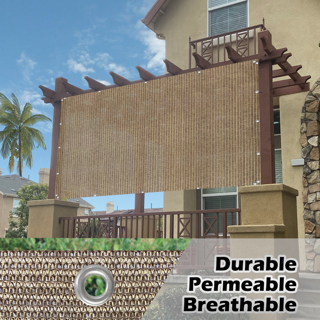 Custom Sized Sun Shade Privacy Panel (4 Sides Hemmed w/Grommets) - Walnut