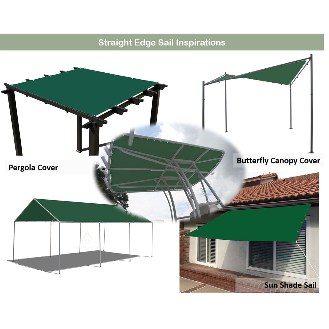 Custom Sizes Straight Edge Waterproof Woven Sun Shade Sail - Forest Green