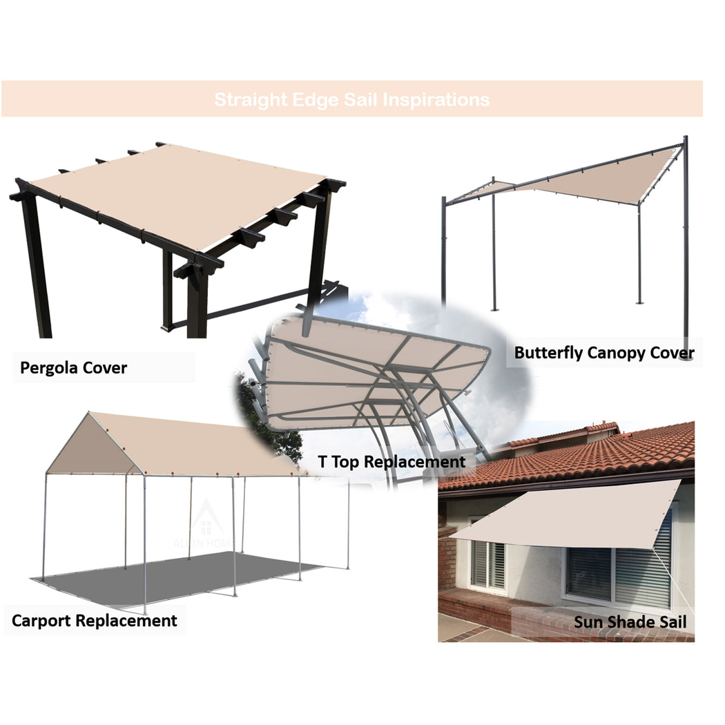 Custom Size Straight Edge Waterproof Woven Sun Shade Sail - Beige