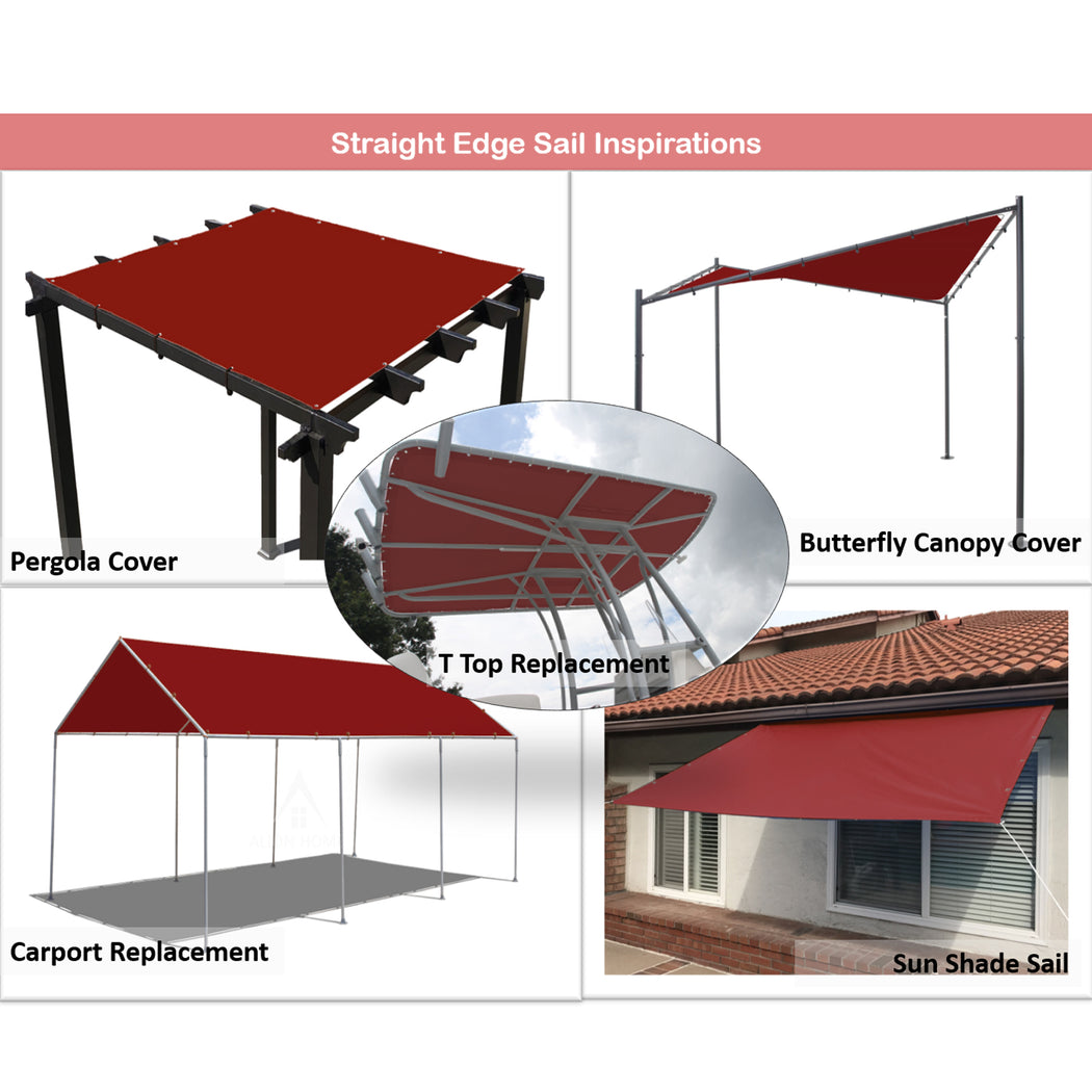 Custom Size Straight Edge Waterproof Woven Sun Shade Sail - Burgundy Red