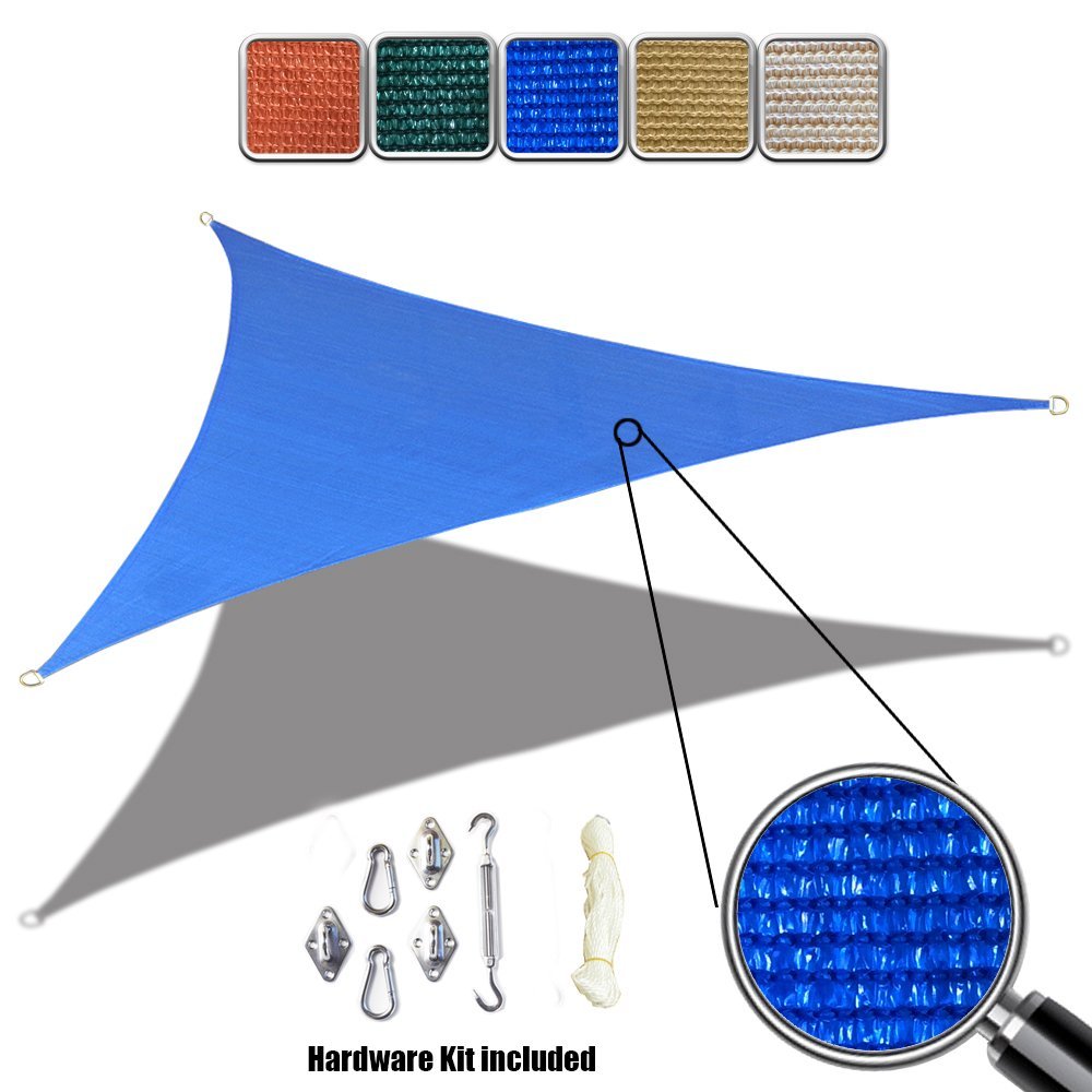 Custom Size (10' x 10' x 10') Triangle HDPE Sun Shade Sail with 6'' Stainless Steel Hardware Kit - Variant Colors