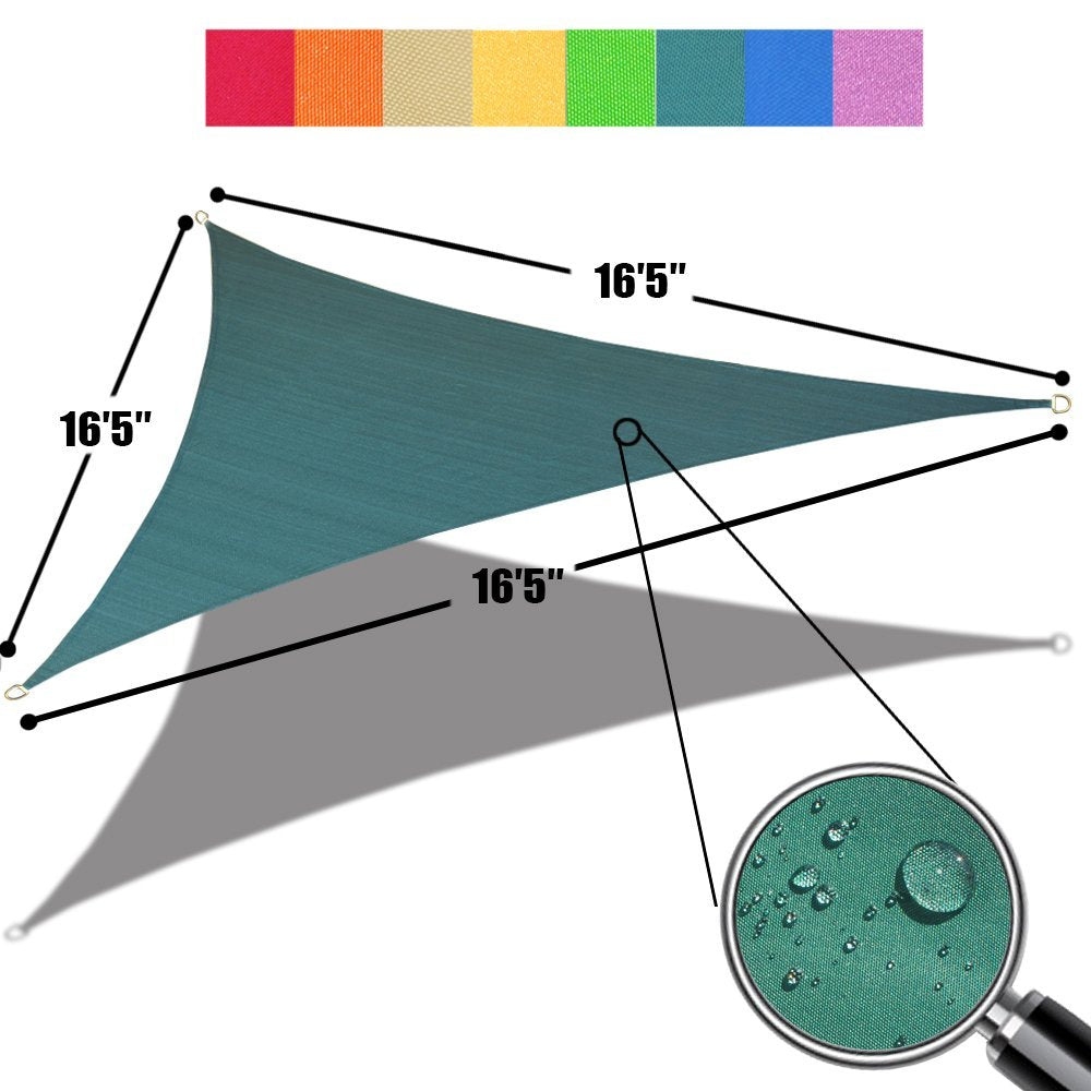 Custom Size (16'5'' x 16'5''x 16'5'') Triangle Waterproof Woven Sun Shade Sail in Vibrant Colors