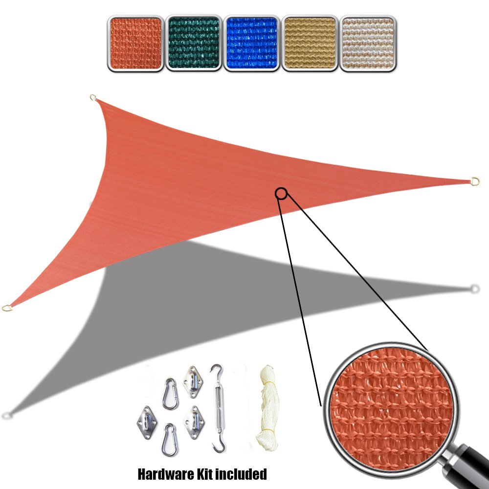 Custom Size (10' x 10' x 10') Triangle HDPE Sun Shade Sail with 6'' Stainless Steel Hardware Kit - Variant Colors