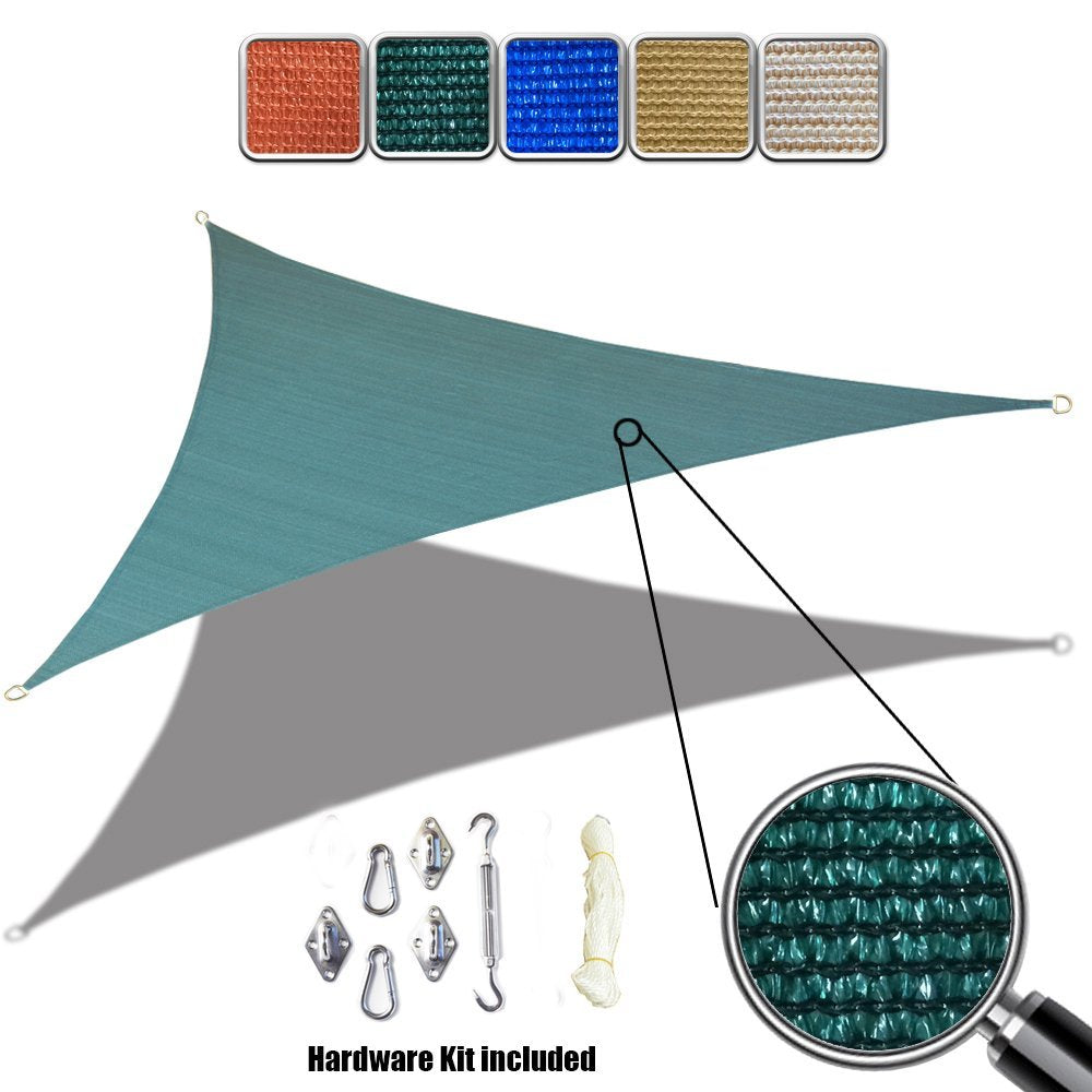 Custom Size (10' x 10' x 10') Triangle HDPE Sun Shade Sail with 6'' Stainless Steel Hardware Kit - Variant Colors