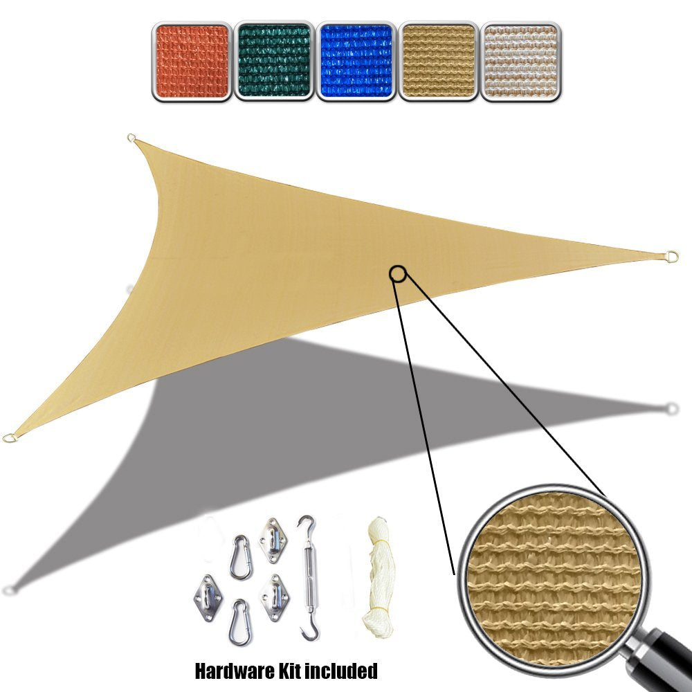 Custom Size (10' x 10' x 10') Triangle HDPE Sun Shade Sail with 6'' Stainless Steel Hardware Kit - Variant Colors