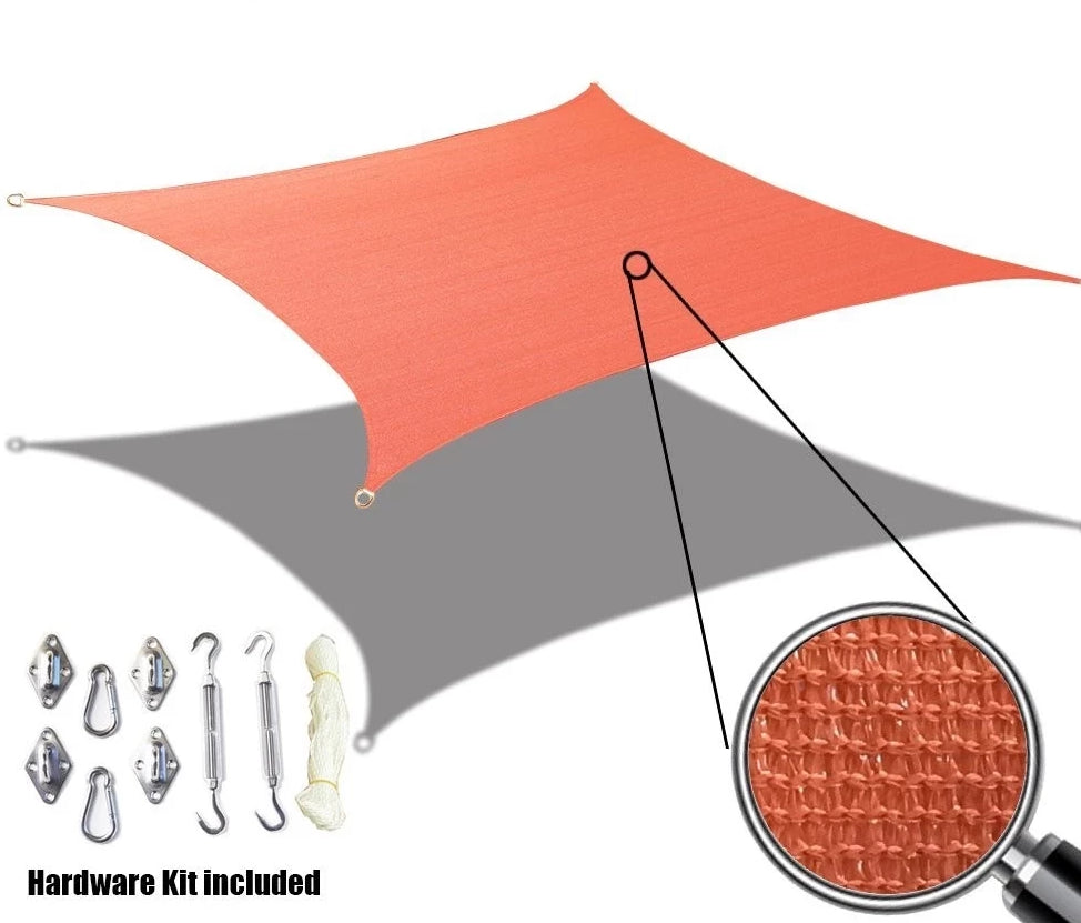 Custom Sized Sun Shade Sail w/ Stainless Steel Hardware Kit - Rust Red