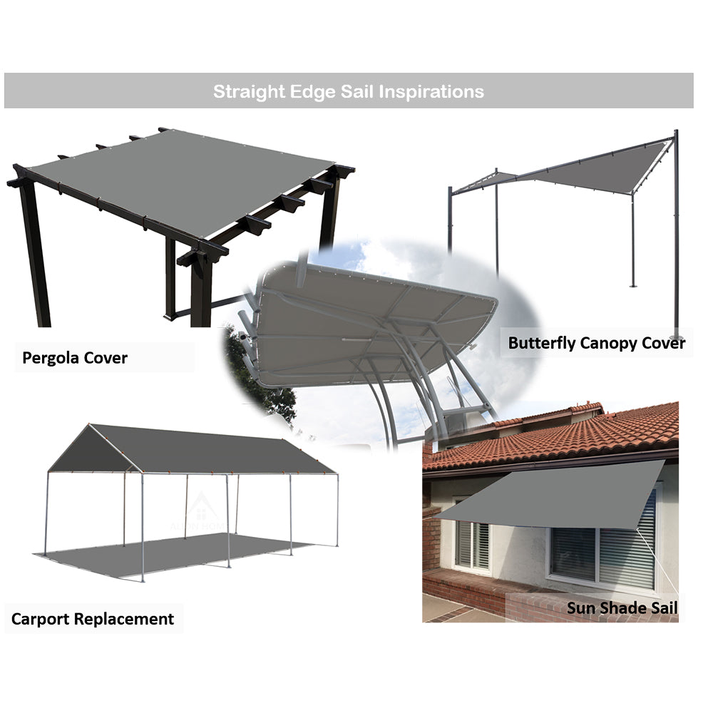 Custom Sizes Straight Edge Waterproof Woven Sun Shade Sail - Grey