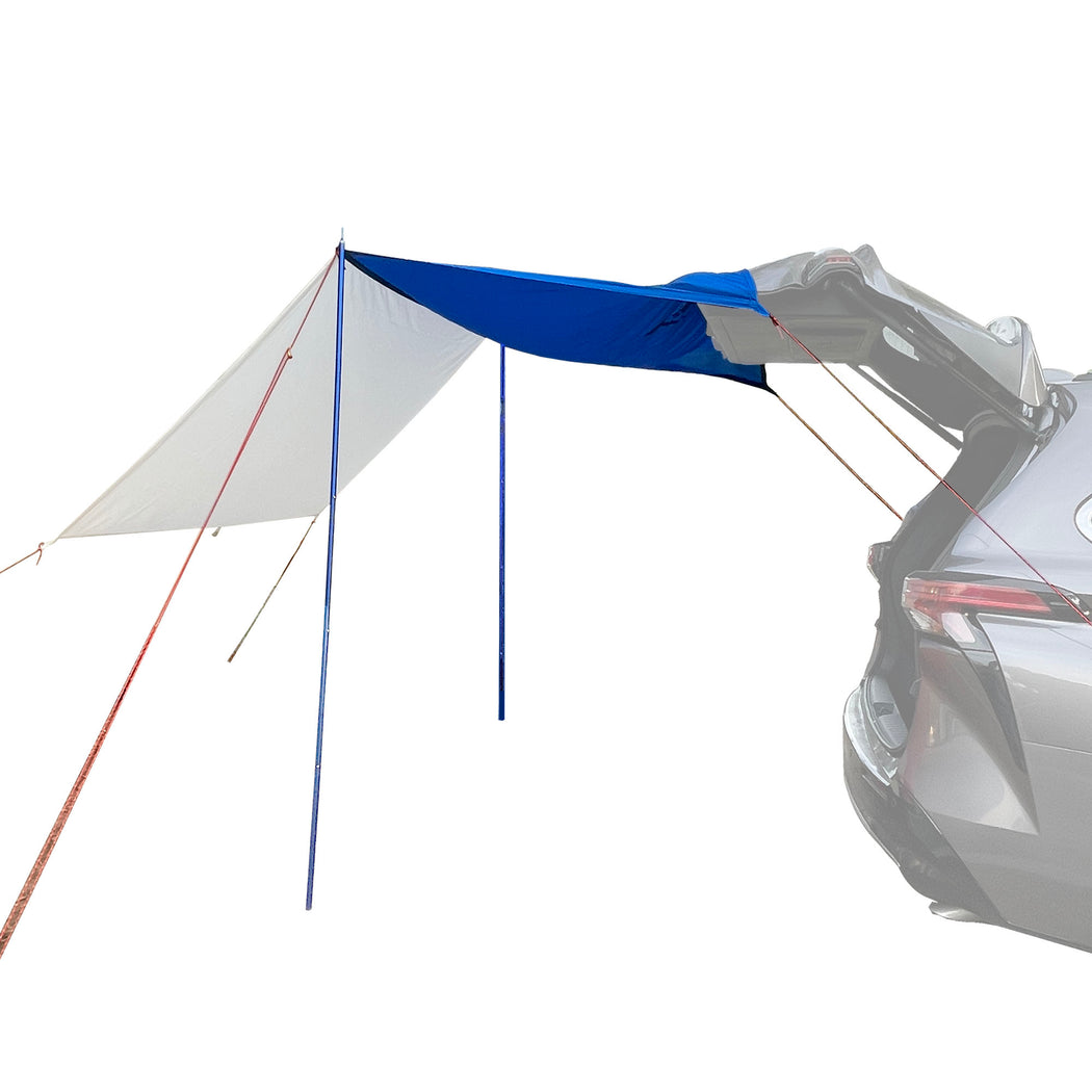 Multi-Function Vehicle Shelter - Outdoor & Beach Shade Canopy - Camping Traveling Tarp Including 2 Adjustable Poles, 6 Stakes and Ropes