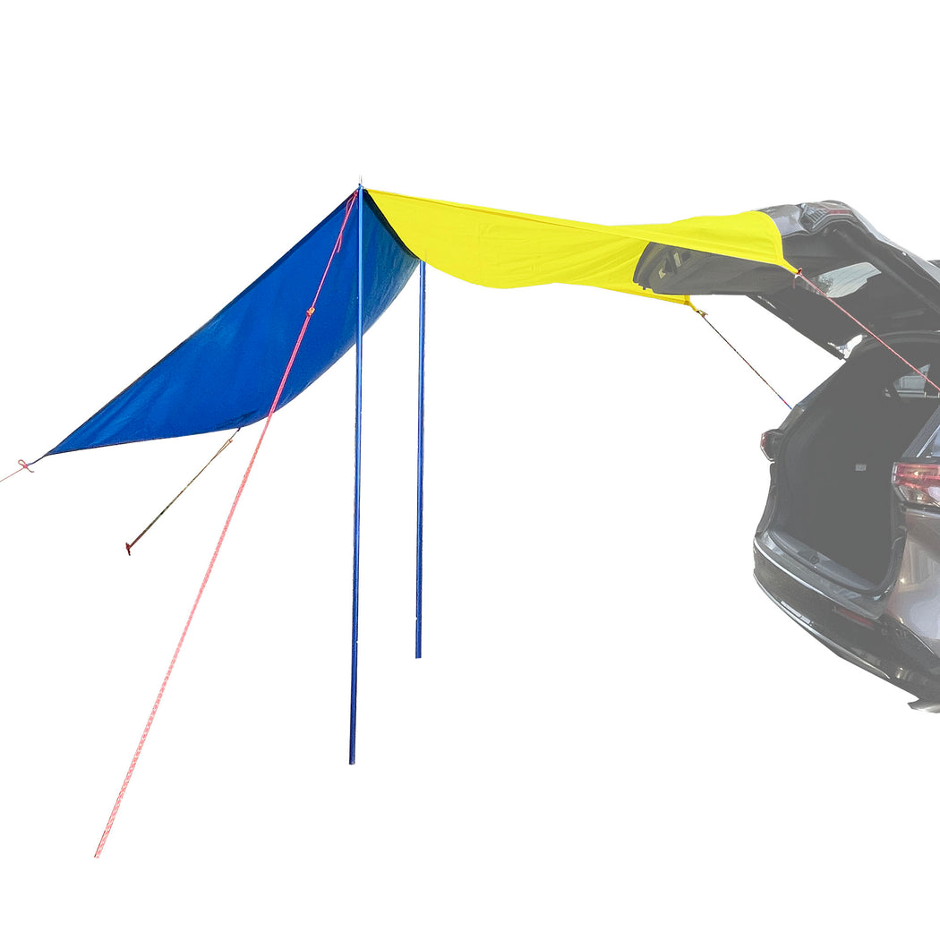 Multi-Function Vehicle Shelter - Outdoor & Beach Shade Canopy - Camping Traveling Tarp Including 2 Adjustable Poles, 6 Stakes and Ropes