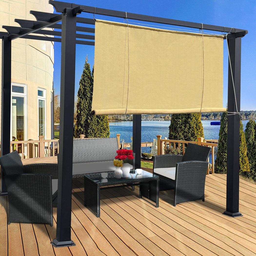 Custom Outdoor No Drill Roll Up Pergola Patio Shade - Sand