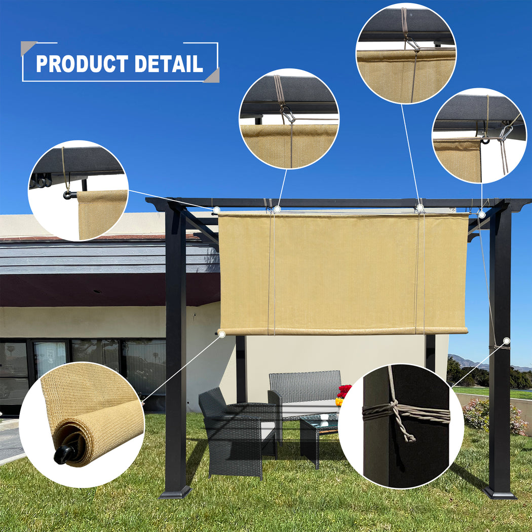 Custom Outdoor No Drill Roll Up Pergola Patio Shade - Sand