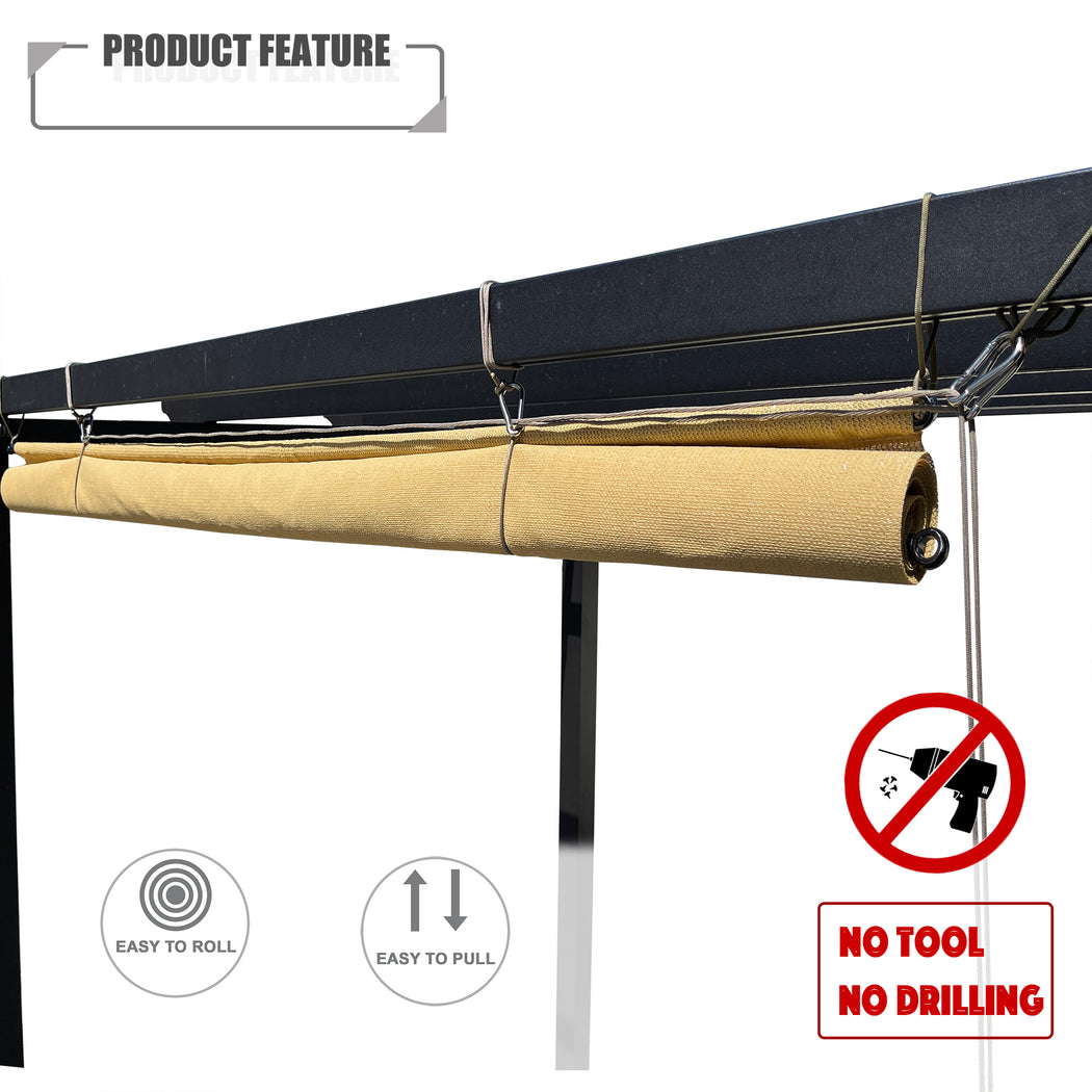 Custom Outdoor No Drill Roll Up Pergola Patio Shade - Sand