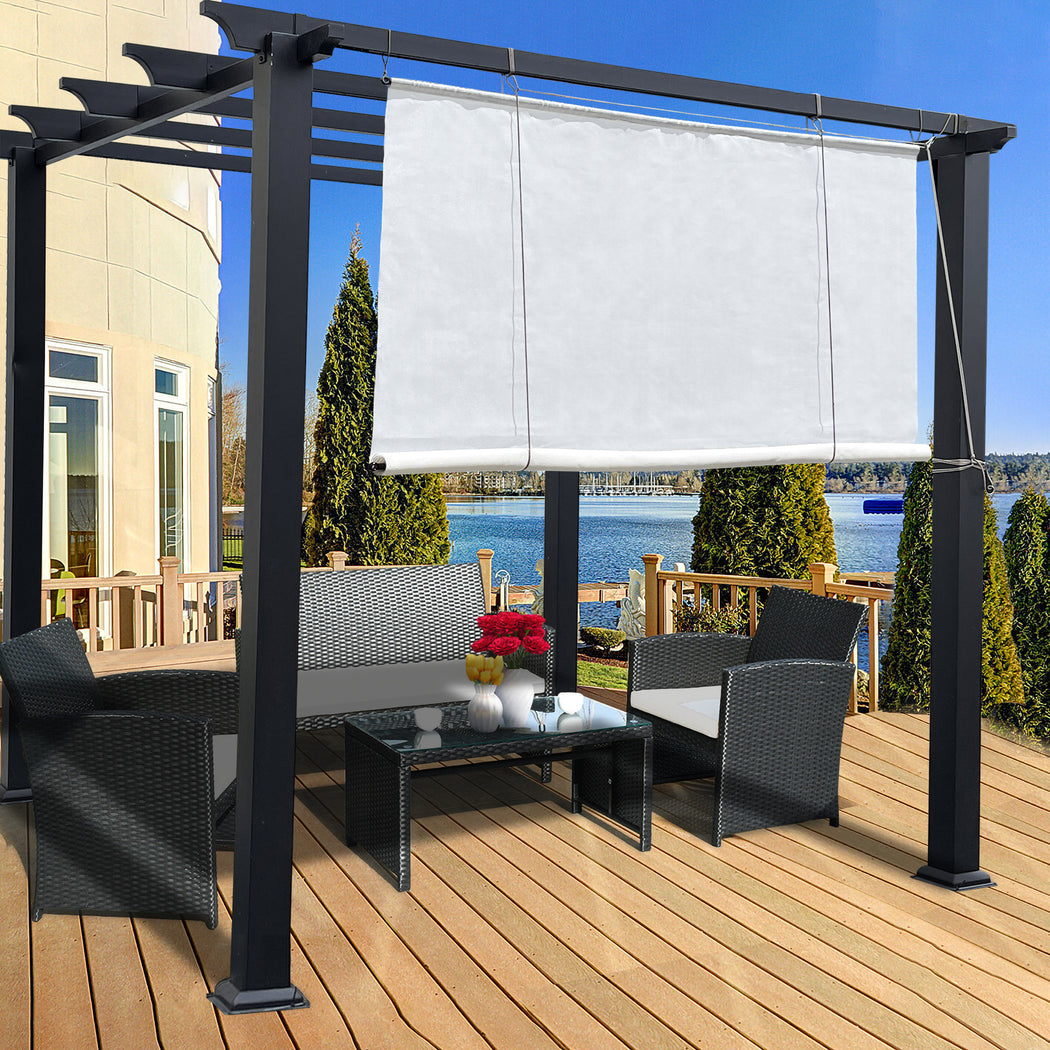Custom Outdoor No Drill Roll Up Pergola Patio Shade - White