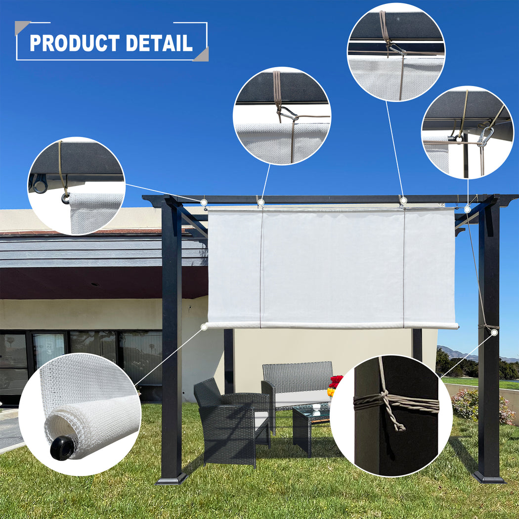 Custom Outdoor No Drill Roll Up Pergola Patio Shade - White