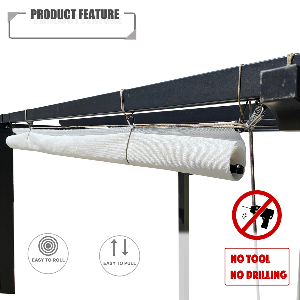 Custom Outdoor No Drill Roll Up Pergola Patio Shade - White