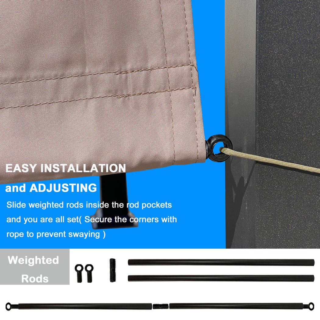 Alion Home Universal Waterproof Pergola Shade Cover w/Rod Pockets (Includes Weighted Rods) - Muddy Water