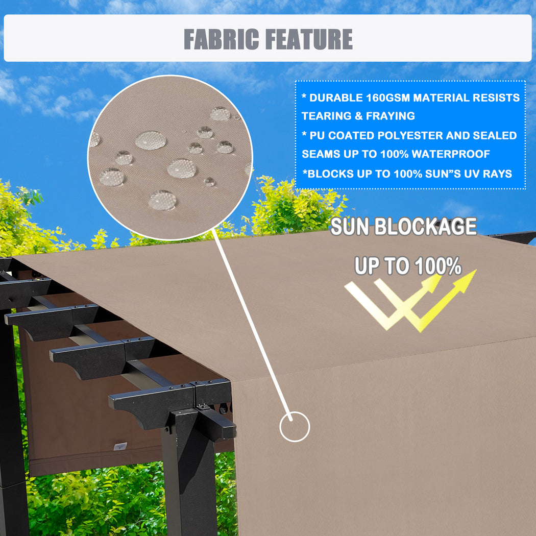Alion Home Universal Waterproof Pergola Shade Cover w/Rod Pockets (Includes Weighted Rods) - Muddy Water