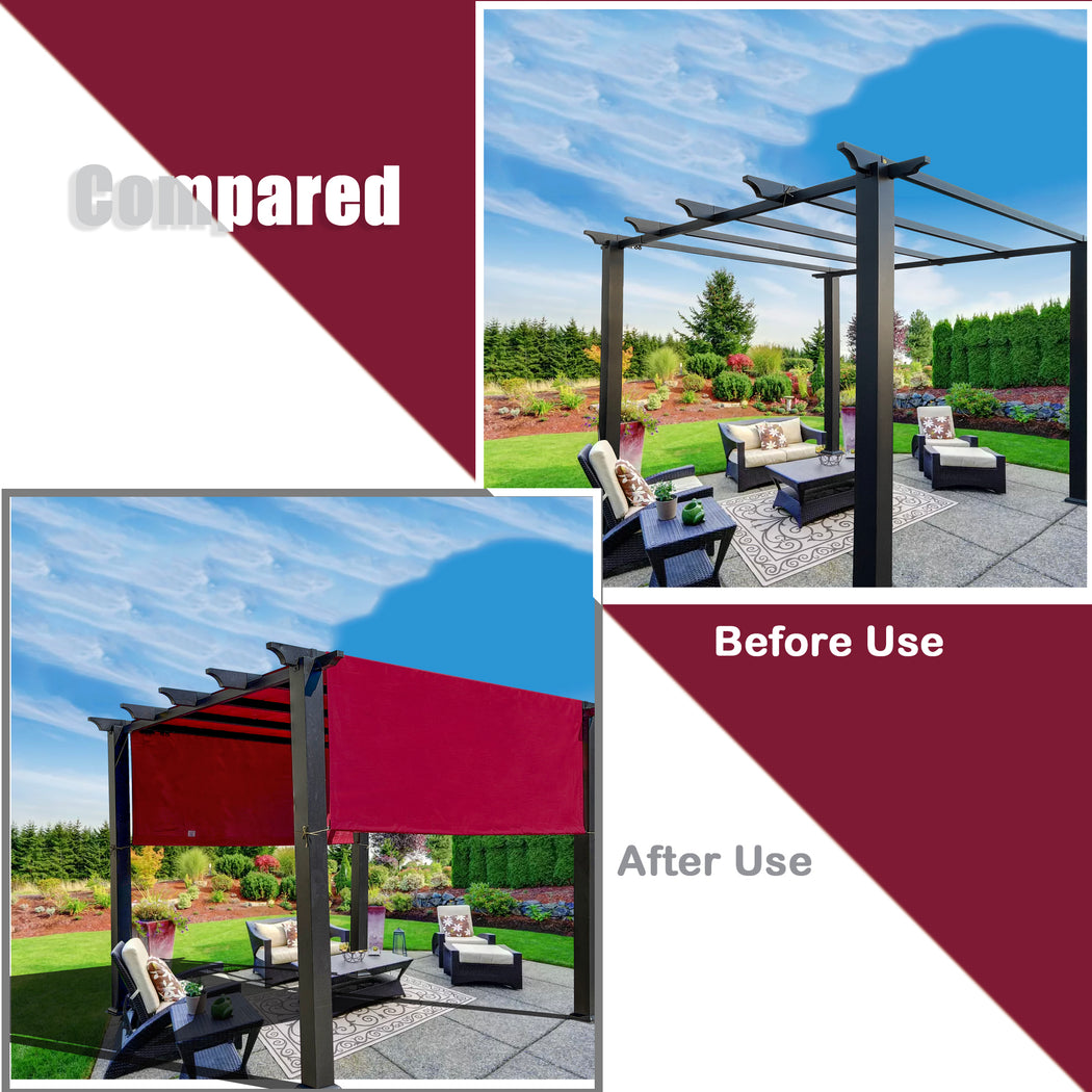 Alion Home Universal Waterproof Pergola Shade Cover w/Rod Pockets (Includes Weighted Rods) - Burgundy Red