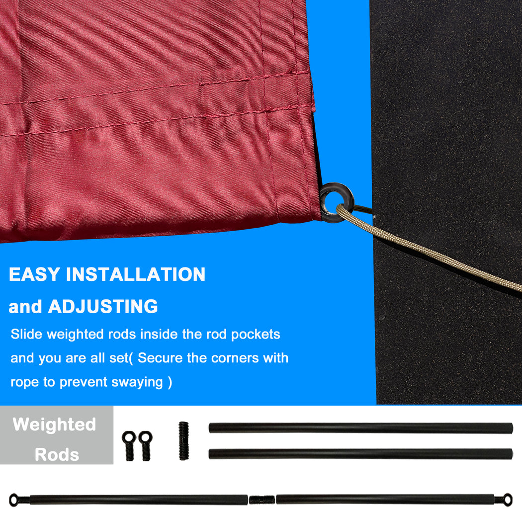 Alion Home Universal Waterproof Pergola Shade Cover w/Rod Pockets (Includes Weighted Rods) - Burgundy Red