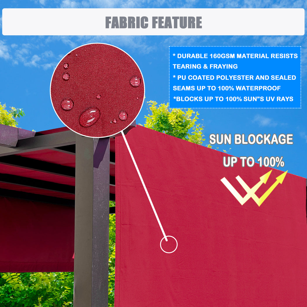 Alion Home Universal Waterproof Pergola Shade Cover w/Rod Pockets (Includes Weighted Rods) - Burgundy Red