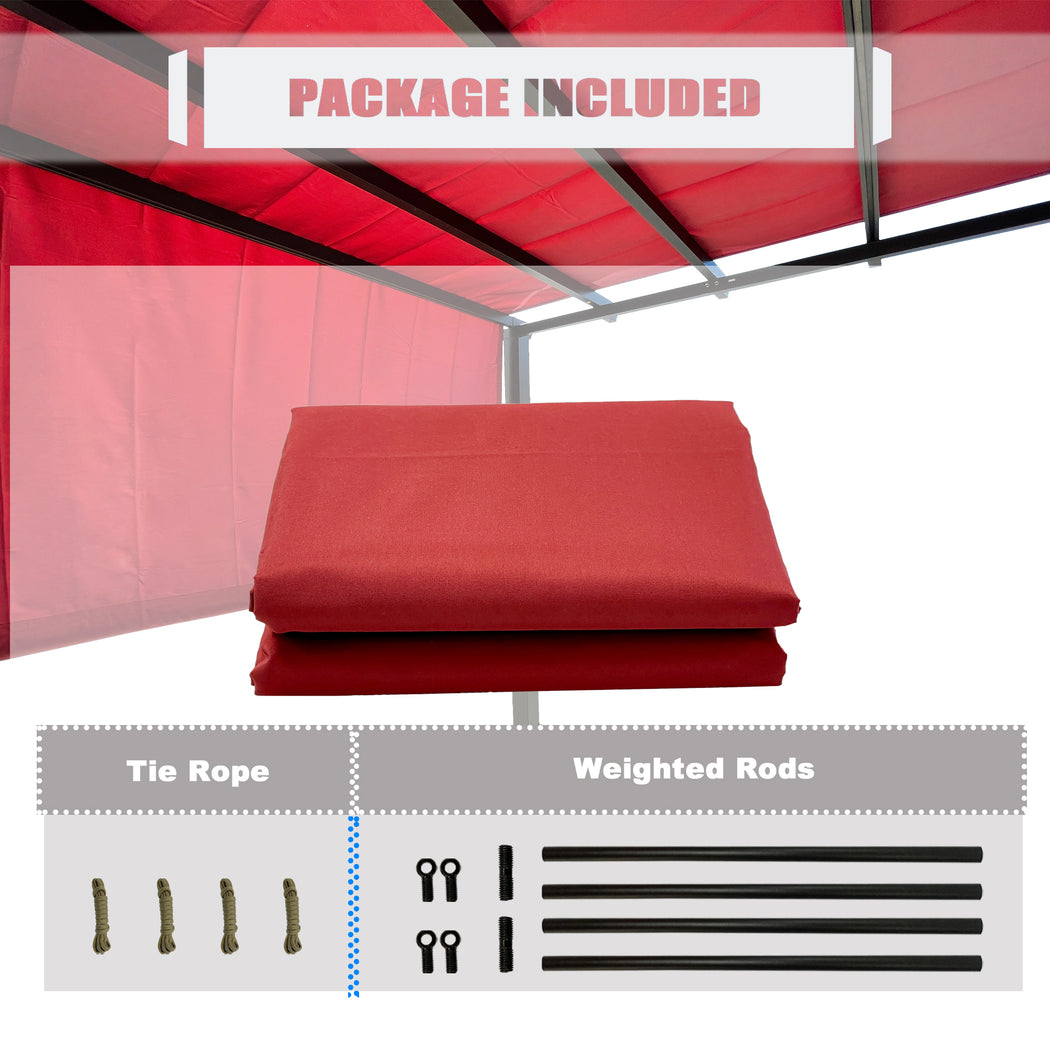Alion Home Universal Waterproof Pergola Shade Cover w/Rod Pockets (Includes Weighted Rods) - Burgundy Red