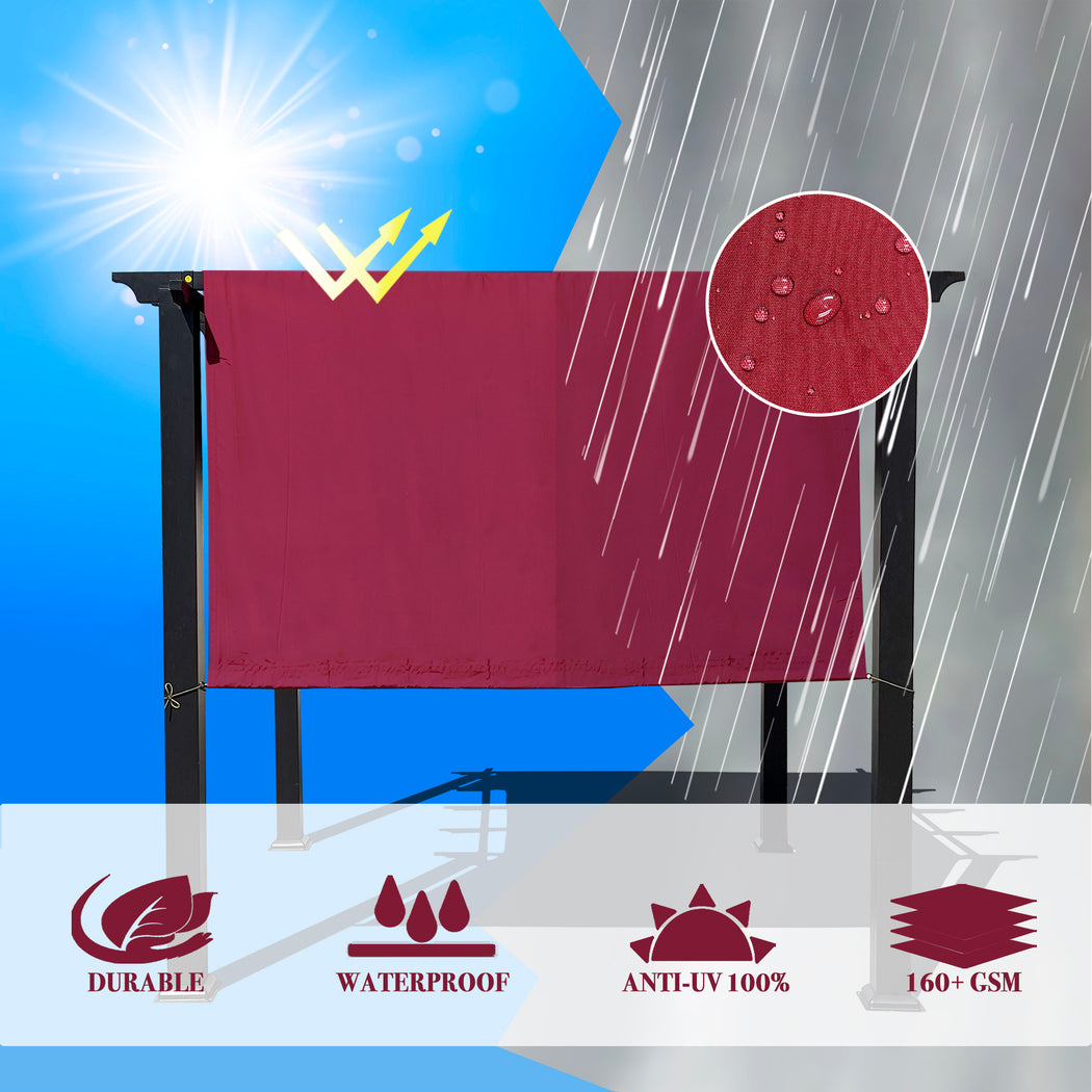 Alion Home Universal Waterproof Pergola Shade Cover w/Rod Pockets (Includes Weighted Rods) - Burgundy Red