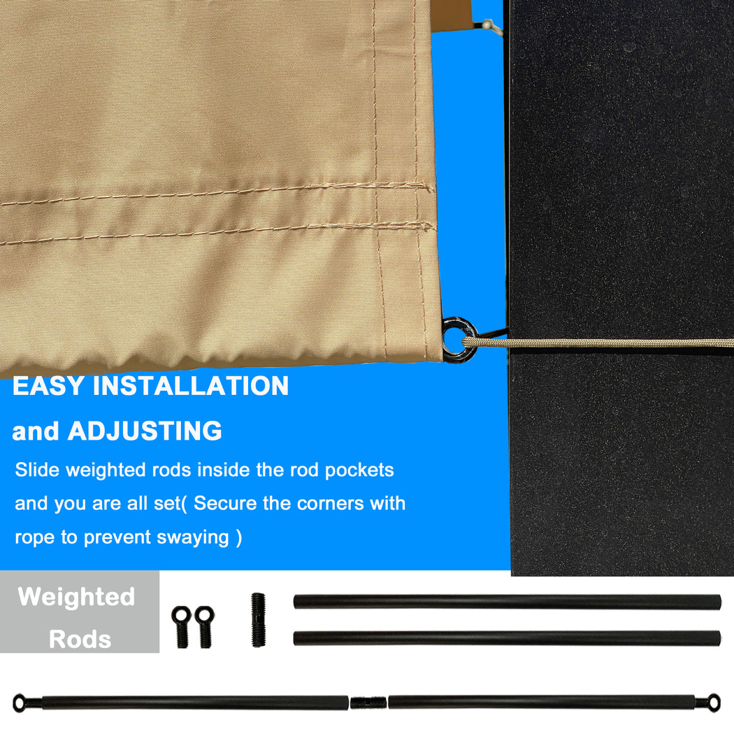 Alion Home Universal Waterproof Pergola Shade Cover w/Rod Pockets (Includes Weighted Rods) - Sand