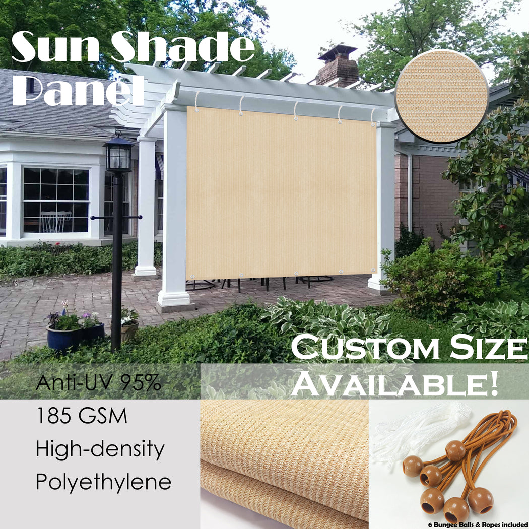 Custom Sized Sun Shade Privacy Panel (2 Sides Hemmed w/Grommets) - Banha Beige (Width x Height)