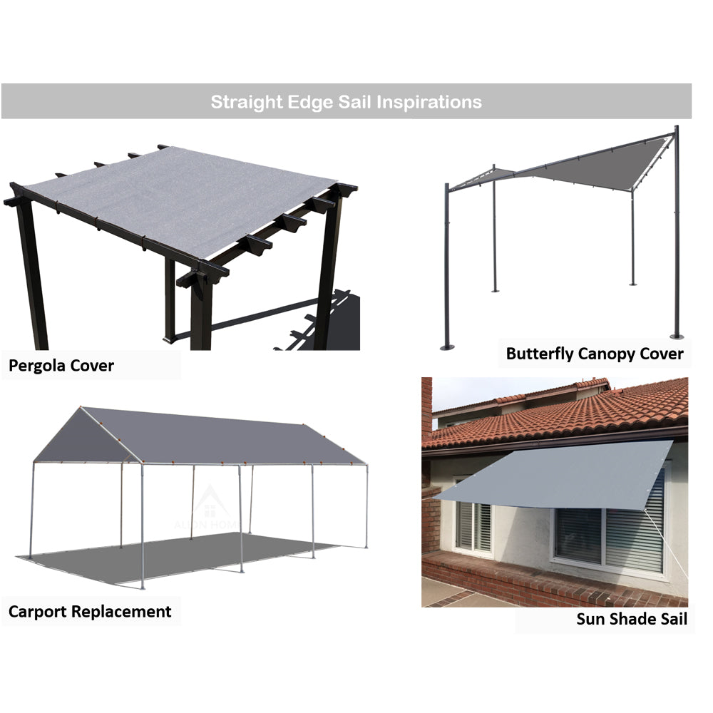 Custom Sized HDPE Straight Edge Sun Shade Sail - Grey