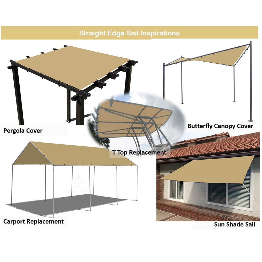 Custom Sizes Straight Edge Waterproof Woven Sun Shade Sail - Desert Sand