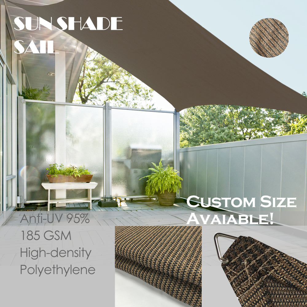 HDPE Rectangle Sun Shade Sail Permeable Canopy Custom Size - Beige, Walnut, Dark Brown