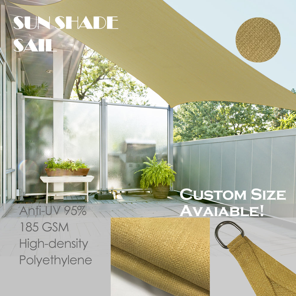HDPE Rectangle Sun Shade Sail Permeable Canopy Custom Size - Beige, Walnut, Dark Brown
