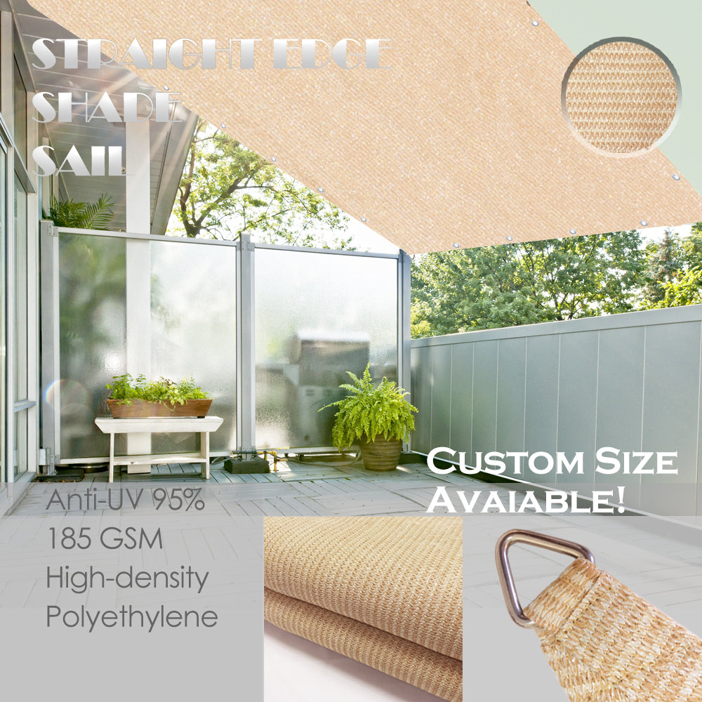 Custom Sized HDPE Straight Edge Sun Shade Sail - Banha Beige