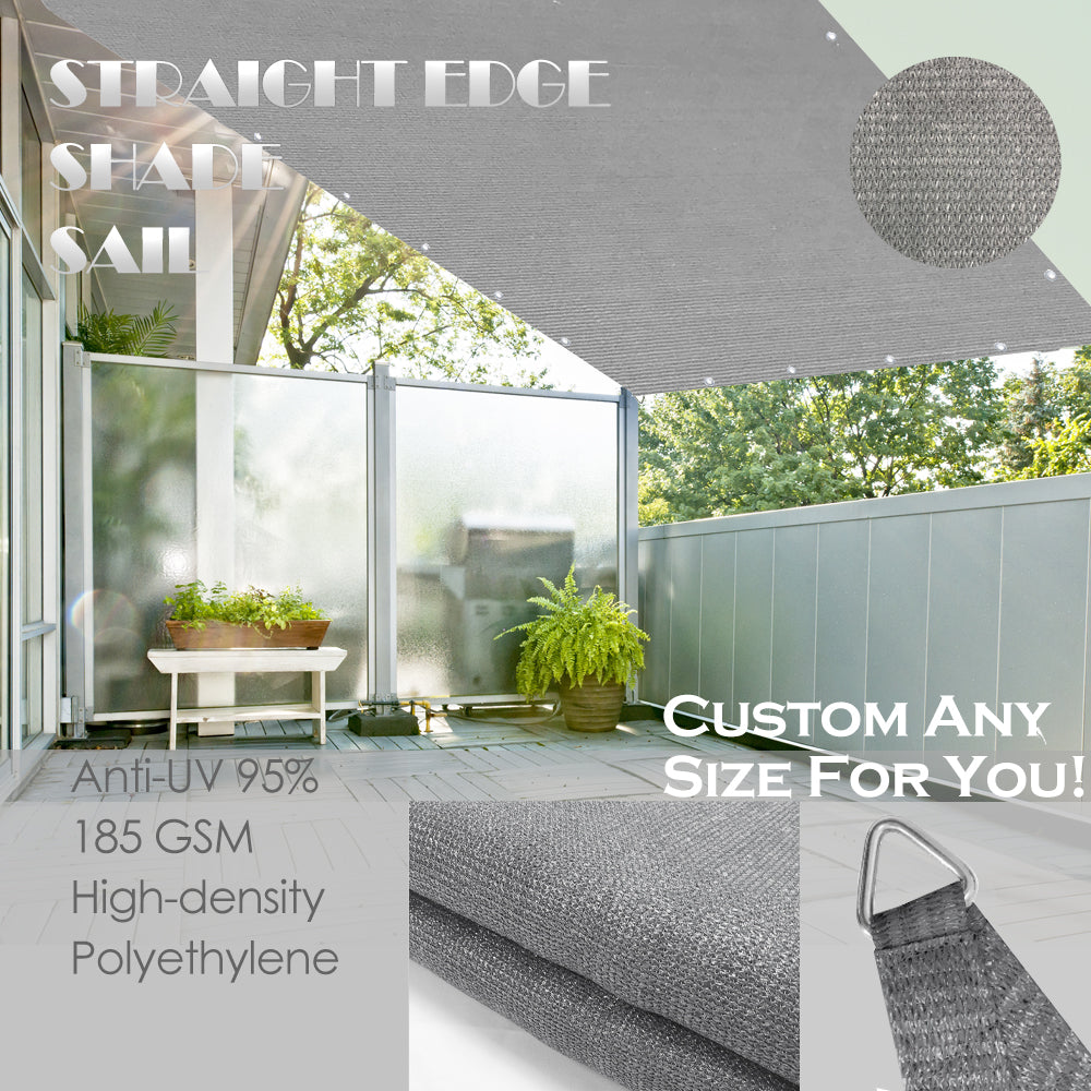 Custom Sized HDPE Straight Edge Sun Shade Sail - Grey