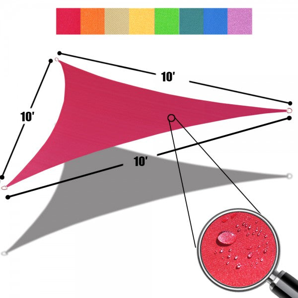 Custom Size (10ft x 10ft x 10ft) Triangular Waterproof Woven Sun Shade Sail in Vibrant Colors