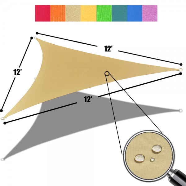 Custom Size (12ft x 12ft x 12ft) Triangular Waterproof Woven Sun Shade Sail - Vibrant Colors