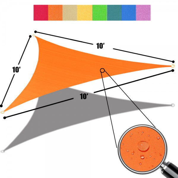 Custom Size (10ft x 10ft x 10ft) Triangular Waterproof Woven Sun Shade Sail in Vibrant Colors
