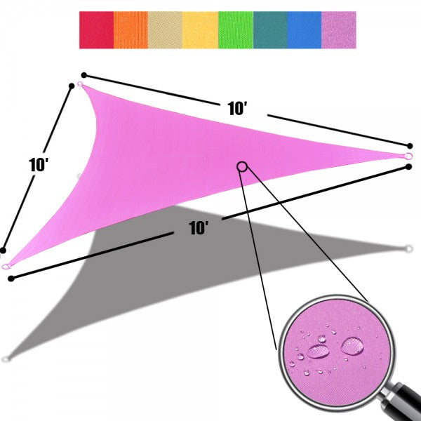 Custom Size (10ft x 10ft x 10ft) Triangular Waterproof Woven Sun Shade Sail in Vibrant Colors