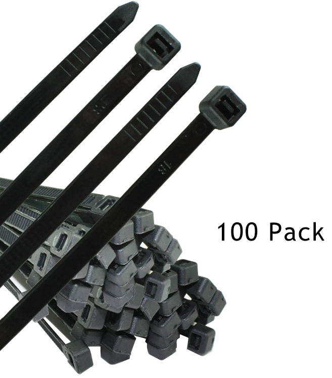 100 Pcs 10" Nylon Zip Cable Ties - 60lbs, Black, UV Treated, Weather Resistant