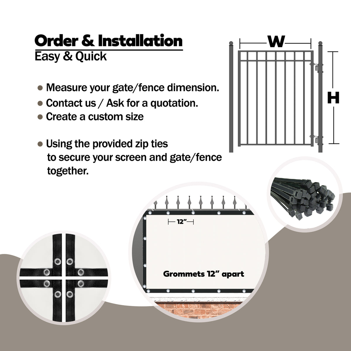 Custom PVC-Coated Gate Privacy Screen – 390 GSM, Black or Beige